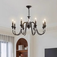 黑色全铜美式复古水晶吊灯法式客厅高级感蜡烛书房主卧室房间灯具