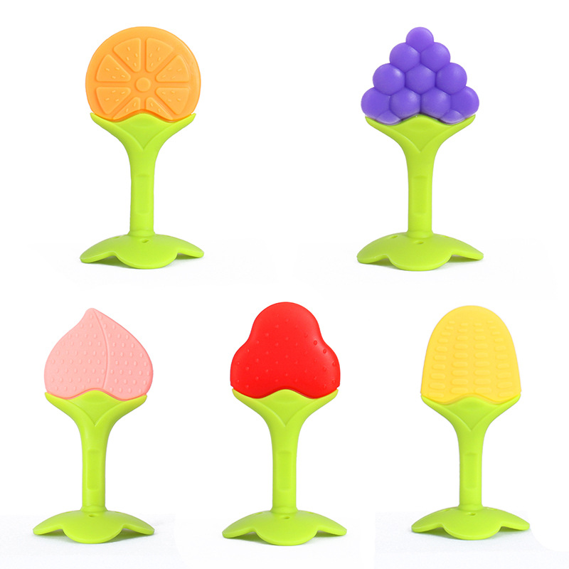 Baby Fruit Teether Baby Teether Stick Edible Silicon Munchkin Soothing Chews Manufacturer Two-Color Stereo Strawberry Happy Bite