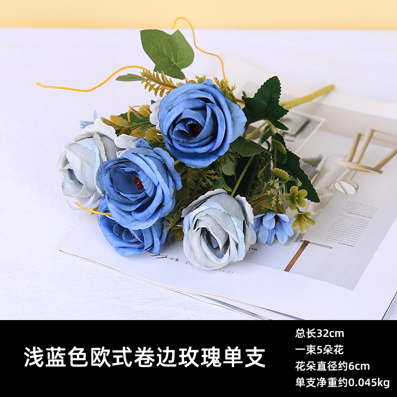 European-Style 5-Head Curling Rose Bouquet Wedding Decoration Living Room Home Photography Artificial Flowers Fake Artificial Fake Rose Flower