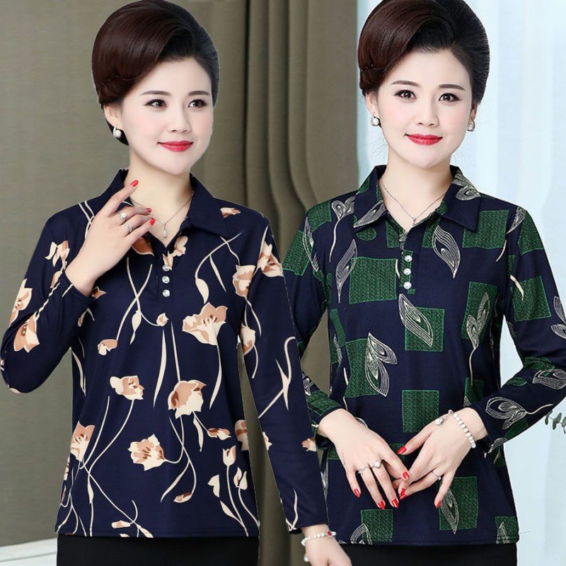 中老年女装妈妈春秋长袖恤中老年人女宽松衣服打底衫长袖小衫