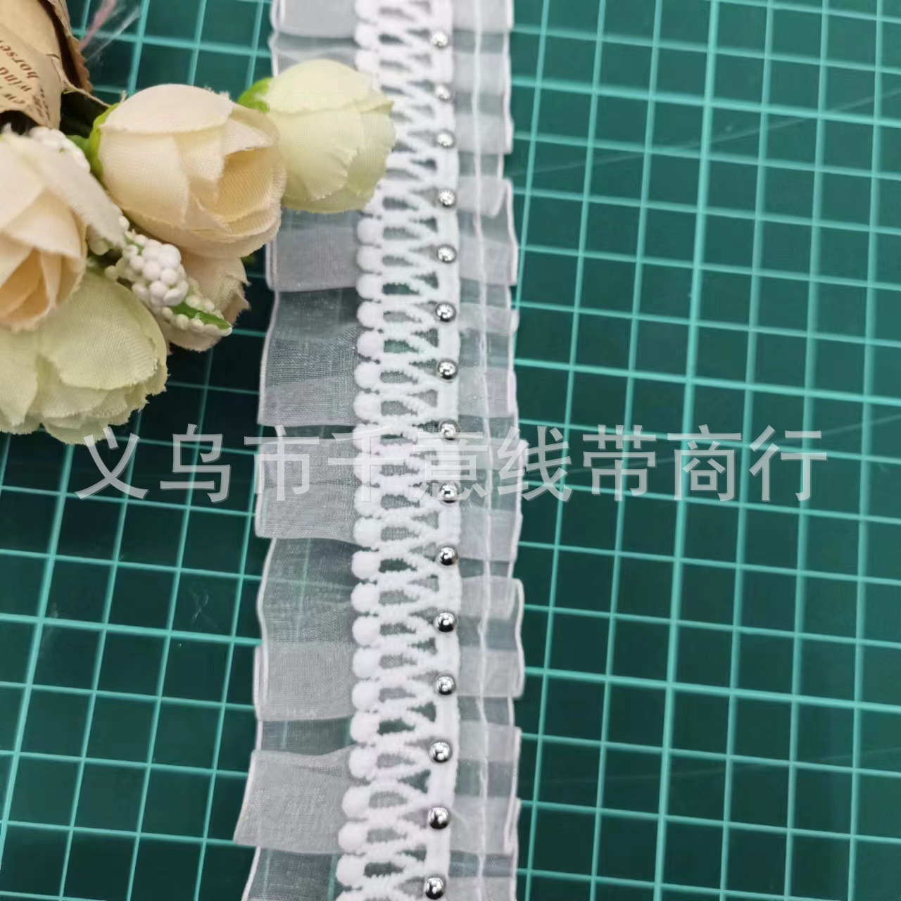 White Gold Color Pleated Lace Bead Hollow Pure Cotton Yarn Fabric Handmade DIY Clothes Skirt Decorative Clothing Accessories