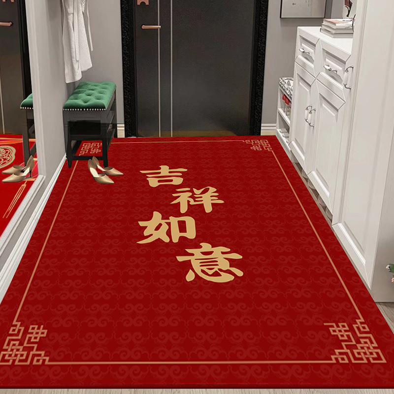 Festive Crystal Velvet Home Door Mat Red Safe Trip Home Entrance Foot Mat Housewarming Carpet Floor Mat