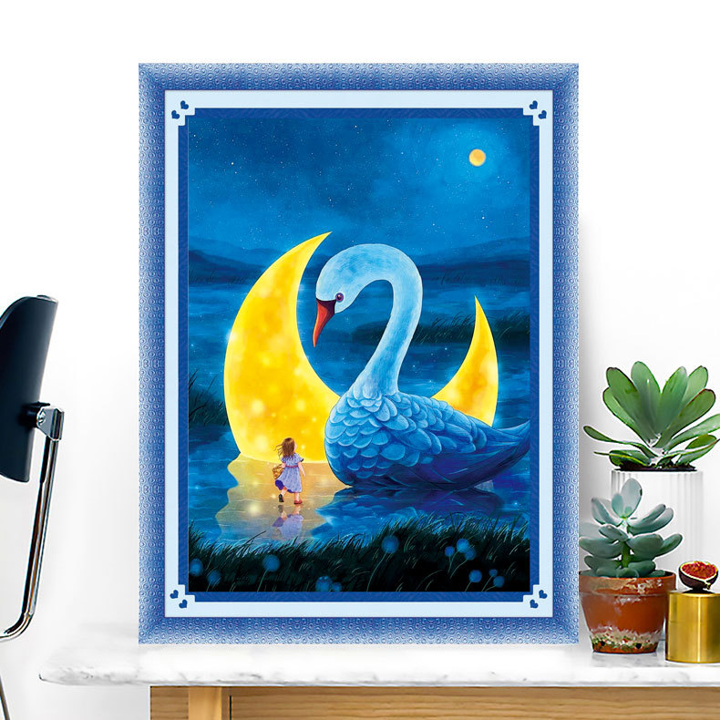 月亮天鹅湖十字绣2022新款线绣卡通女孩梦幻少女唯美可爱卧室刺绣