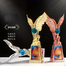 创意树脂水晶奖杯制作创意树脂翅膀老鹰公司活动比赛水晶奖牌纪念
