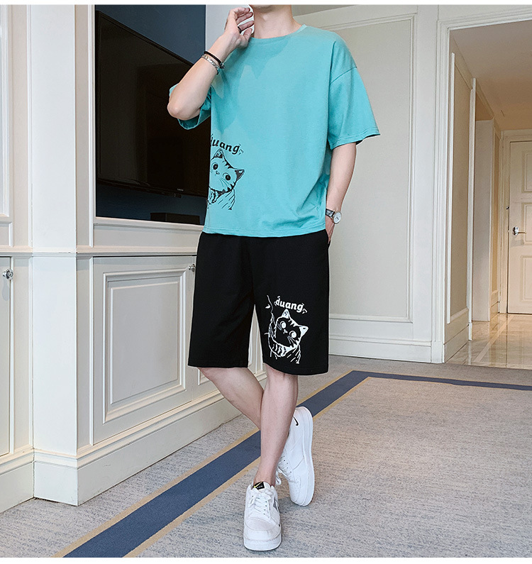 2021新款休闲运动套装男士夏季男装短袖短裤一套搭配帅气夏装上衣