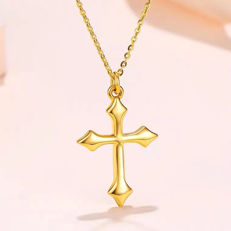 足金999黄金十字架吊坠男3d硬金纯金项链基督教耶稣钉架一件代发