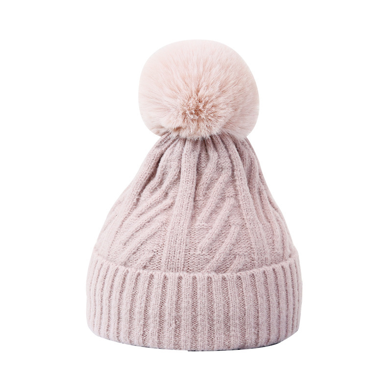 Hat Female Winter Knitting Sleeve Cap Warm Ear Protection Thick Thread Twist Woolen Cap Thick Big Fur Ball Knitted Hat Female