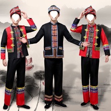 苗族服饰新广西三月三壮族男葫芦丝服装云南少数民族男彝族演出服