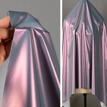 紫灰色镭射幻彩pu仿皮面料 潮流羽绒服轻薄亲肤防水防钻绒服布料