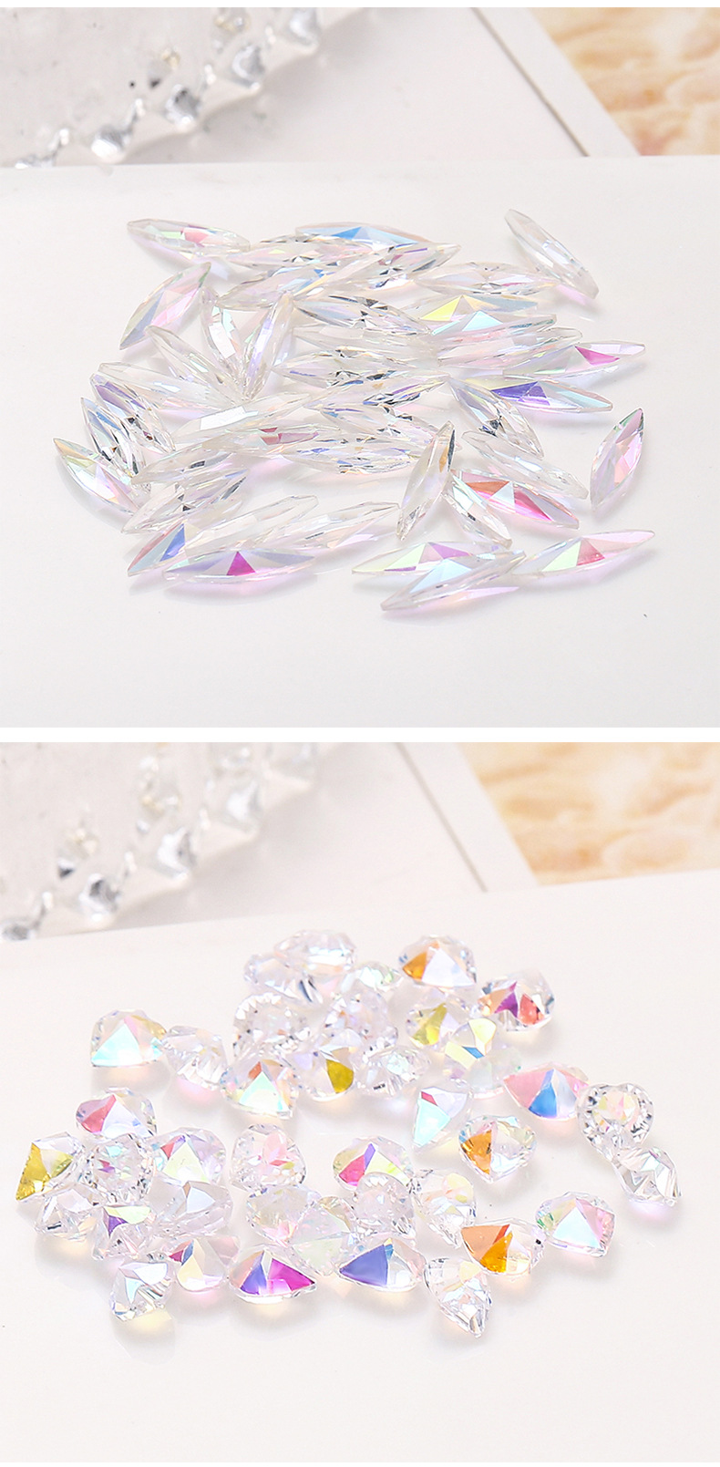 网红爆款美甲钻ab炫彩钻冰透钻石指甲饰品水钻超闪树脂尖底异形钻