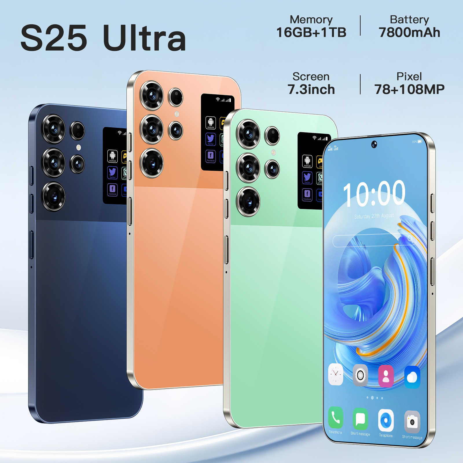 跨境新款S25 Ultra真4G高清7.3大屏1800万像素真八核安卓智能手机