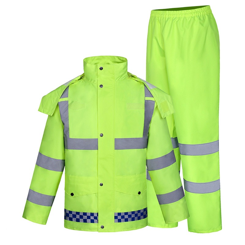 Traffic Duty Anti-Rainstorm Fluorescent Green Raincoat Rain Pants Suit Wholesale Security Patrol Sanitation Rescue Emergency Raincoat