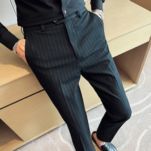 2022新款秋季男士新款条纹小西裤修身弹力包边包条好品质西裤长裤