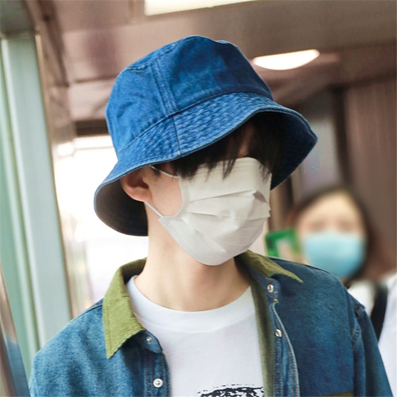 王俊凯同款帽子男女韩版水洗做旧牛仔渔夫帽日系休闲复古盆帽百搭