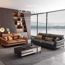 真皮沙发简约现代头层牛皮意式北欧风小户型客厅直排皮艺沙发组合