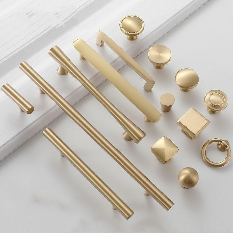 衣柜拉手加长纯铜轻奢现代简约全铜门抽屉单孔金色橱柜黄铜门把手