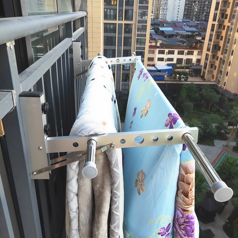 侧装三角晾衣架外墙固定式窗户不锈钢单双杆墙壁挂衣晒衣架