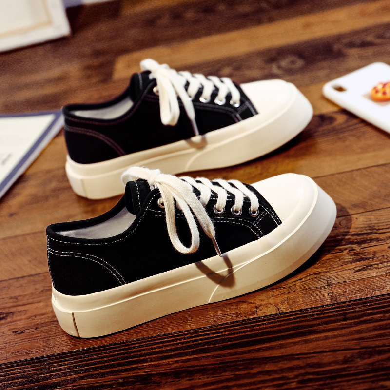 丑萌大头帆布鞋女学生ins潮鞋2024春季新款可爱厚底百搭日系板鞋