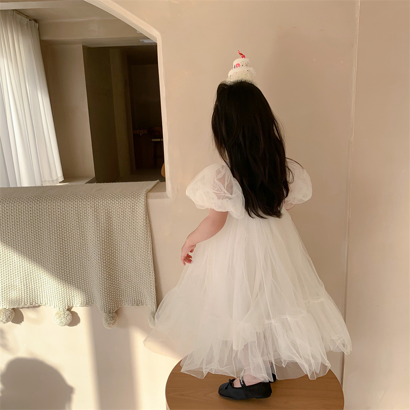 Sweet Tea Mom Children Princess Dress Korean Girls Lace Dress White Fairy Skirt Birthday Catwalk Dress