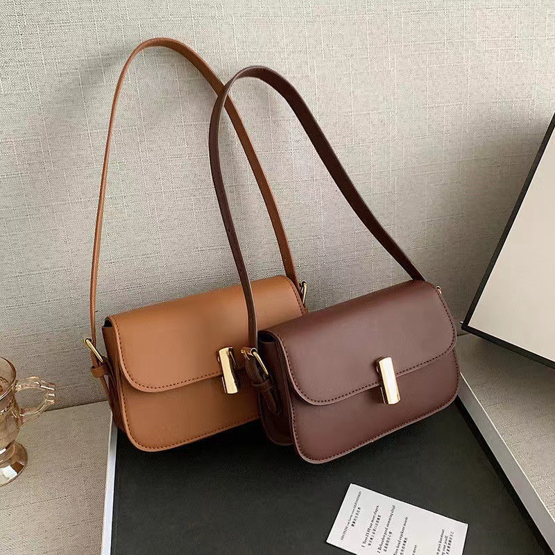 New Spring and Autumn Vintage Saddle Bag Woman Bags 2023 New Fashion Shoulder Underarm Bag Solid Color Women's PU Bag