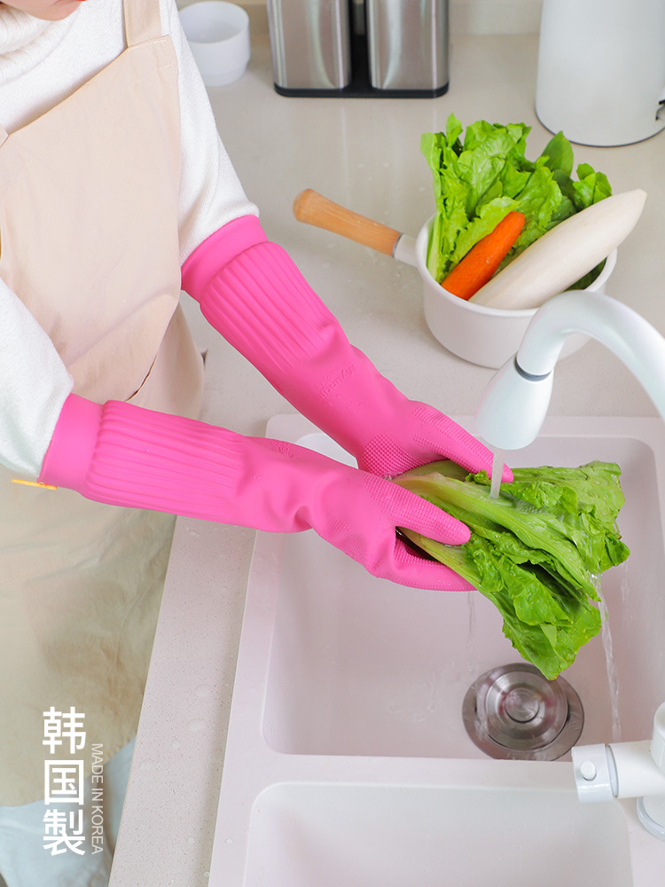 韩国进口 橡胶家务手套 刷碗擦地乳胶手套加厚加长洗碗手套
