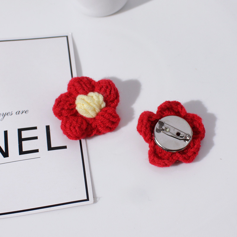 Korean Cute Little Red Flower Wool Hair Clips Hair Accessories Women's Japanese Brooch Alloy Hairpin Head Rope Side Clip Set Wholesale