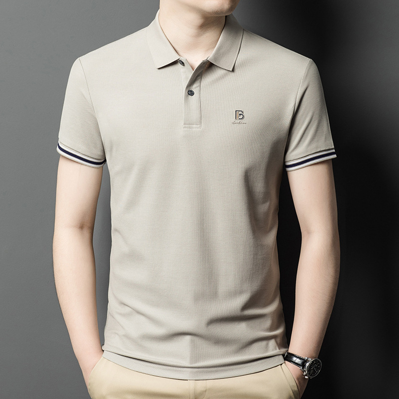 林制作 全棉丝光polo衫短袖中年男士轻熟纯色棉翻领t恤透气t恤夏
