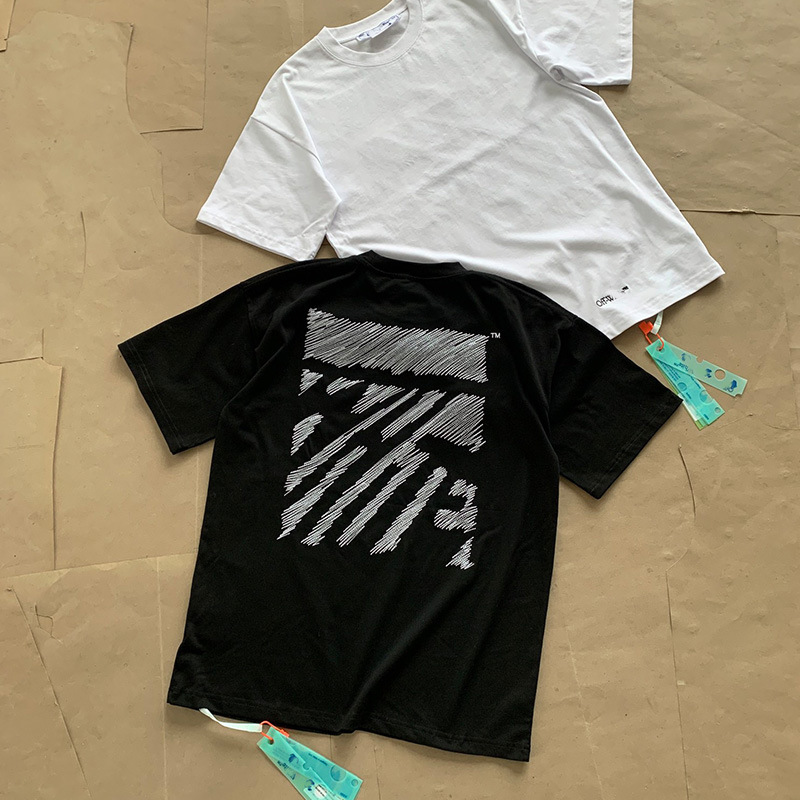 23fw今年超火大刺绣斑马线短袖女t恤男情侣同款宽松圆领工厂直销
