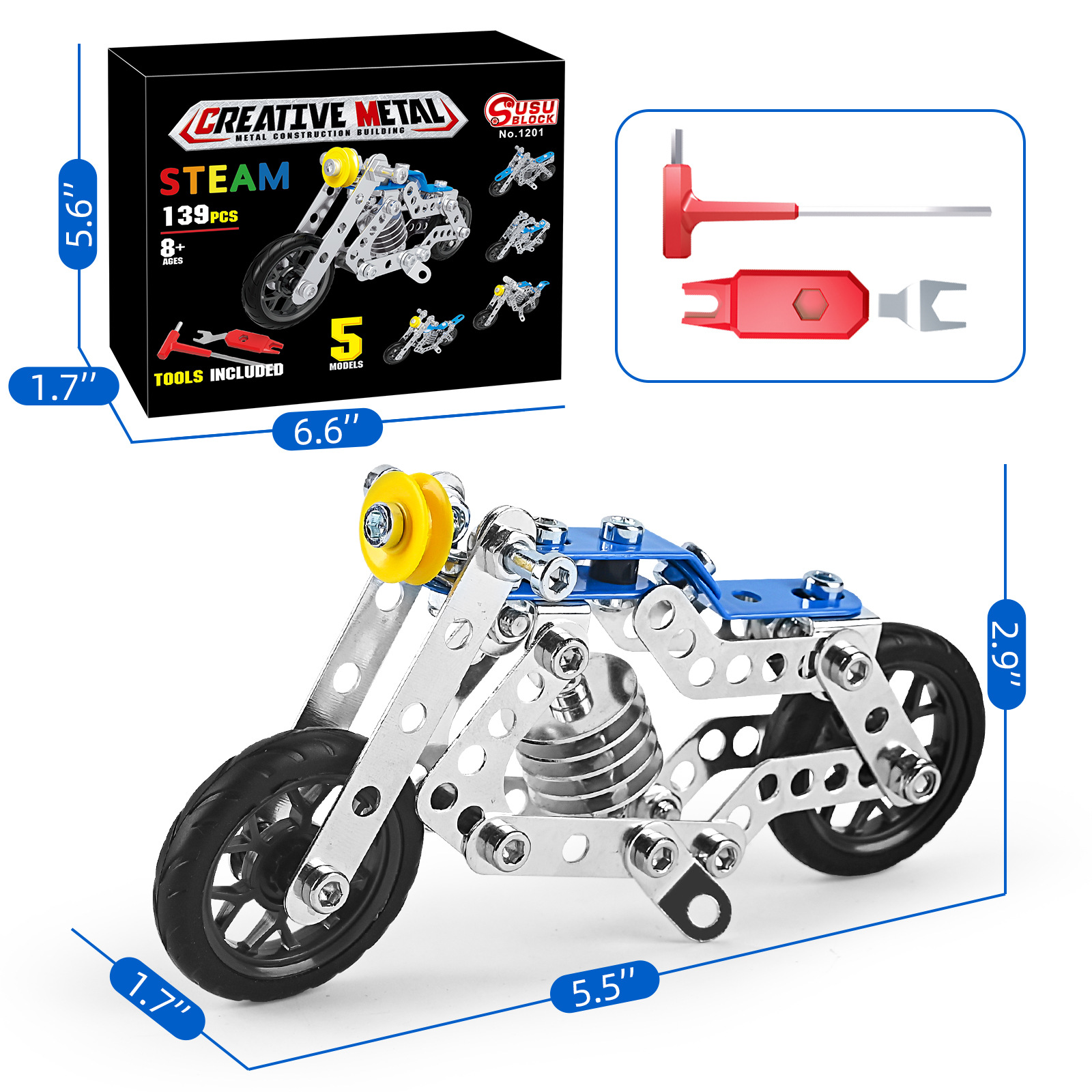 Children's Metal Assembly Motorbike Toy Building Blocks Cross-Border Screw Nut Assembly 3D Alloy Street Mechanical Model
