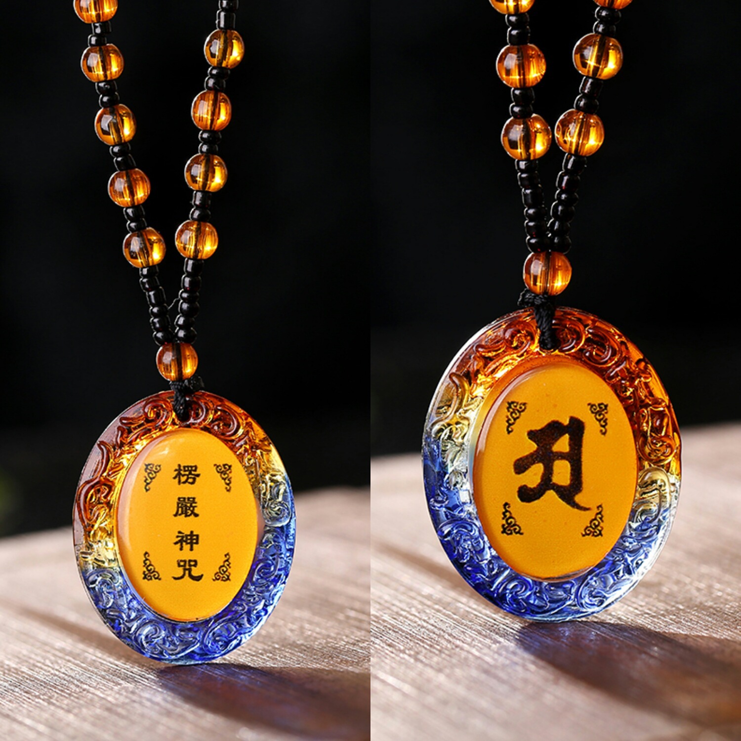 新品楞严咒吊坠琉璃车挂护身符经文佛像唐卡图案像厂家批发