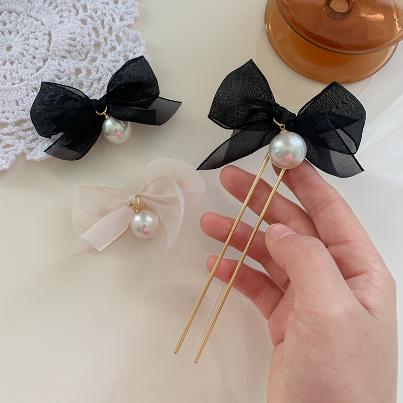 New Fabric Craft Metal Updo Hairpin Minimalistic Temperamental U-Shaped Updo Bow Hair Clasp Bun Hairpin Pin