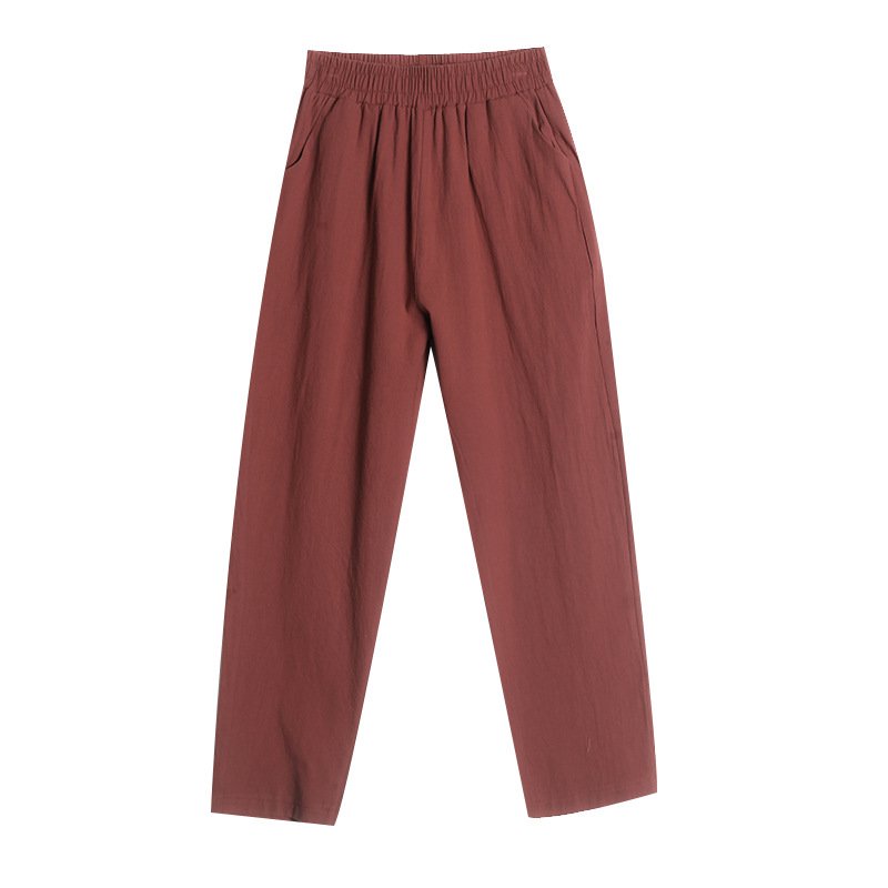 Women's Cotton and Linen Cropped Pants for Outer Wear Spring and Summer Thin High Waist Baggy Straight Trousers Large Size Slimming Harem Casual Tappered Pants