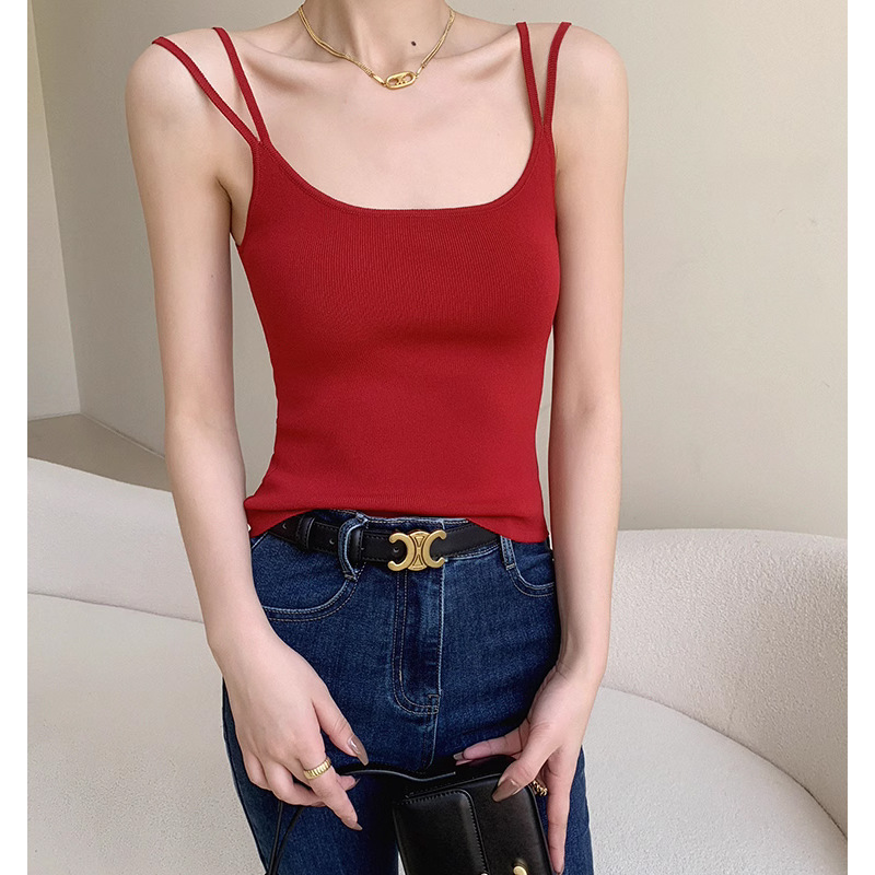 靓依轩红色无袖针织背心吊带女夏季2024新款修身显瘦百