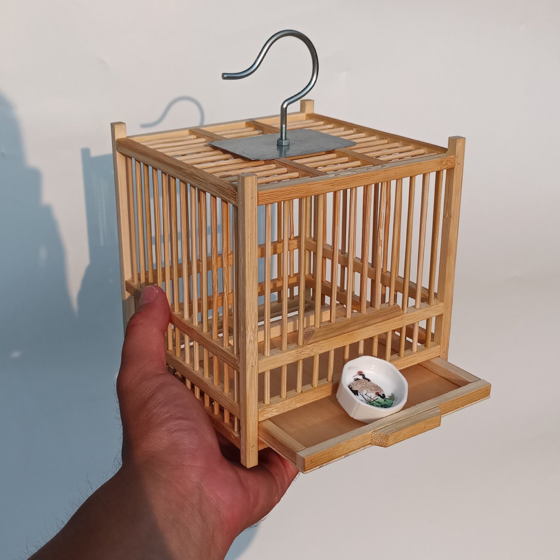 蝈蝈笼子纯手工制作纯竹子编制蛐蛐笼双格竹笼文玩鸣虫笼带抽屉跨