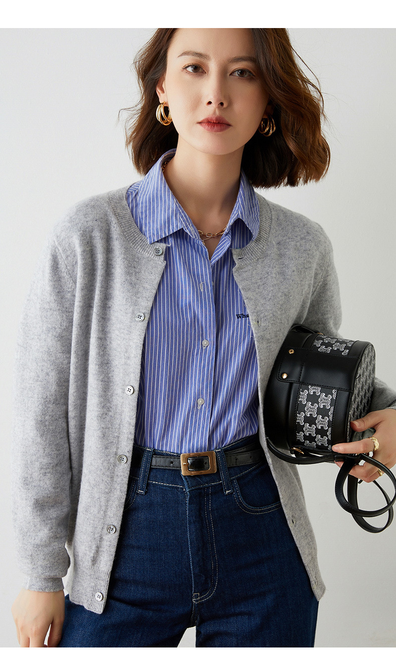 羊绒衫女开衫圆领纯色小清新休闲百搭小外搭韩版羊毛针织毛衣外套