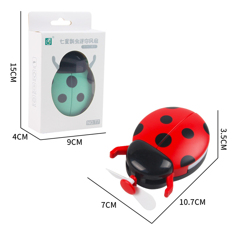 USB Rechargeable Portable LADYBIRD Portable Beauty Mirror with Light Little Fan Handheld New Creative Gift