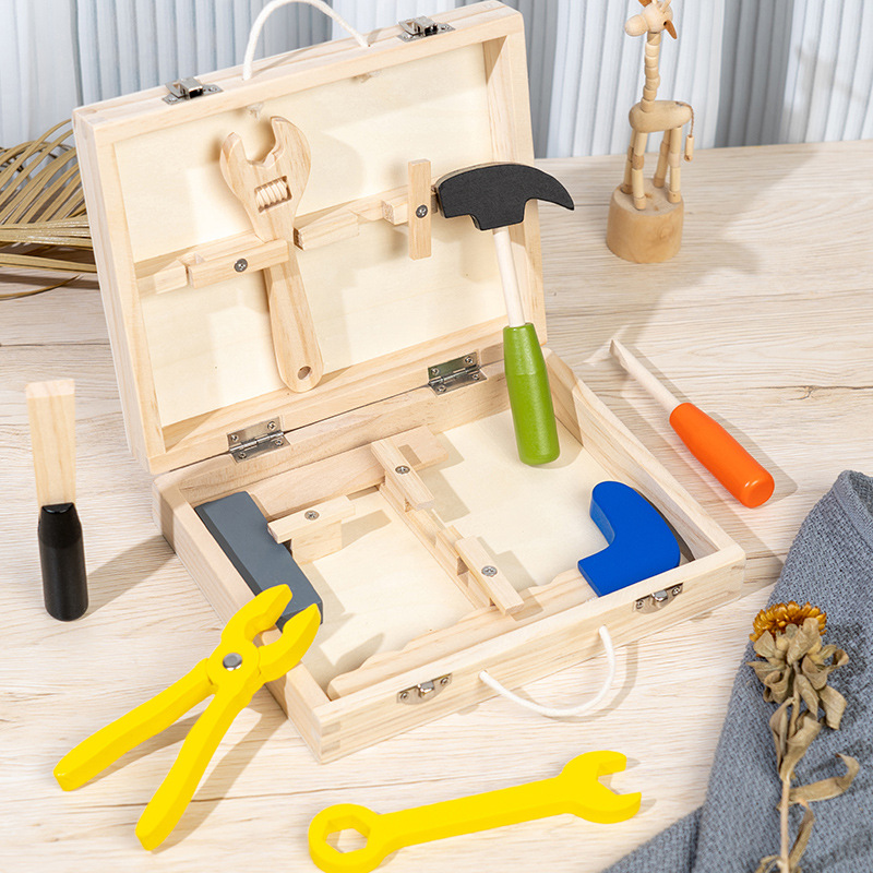 木质仿真diy手提工具箱玩具男孩过家家套装维修螺母组合拆装玩具