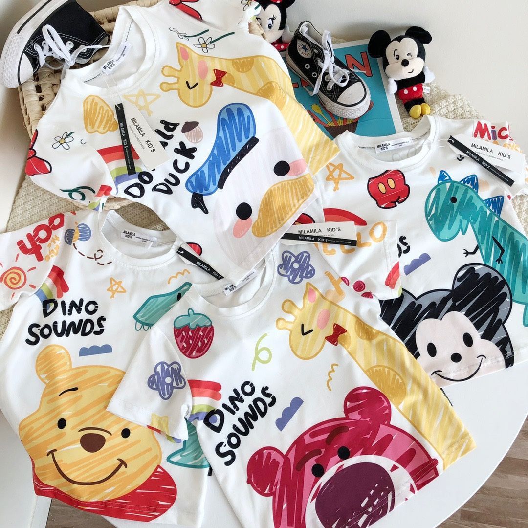 100%纯棉短袖儿童t恤宝宝夏季衣服男女中小童上衣装卡通满印涂鸦t