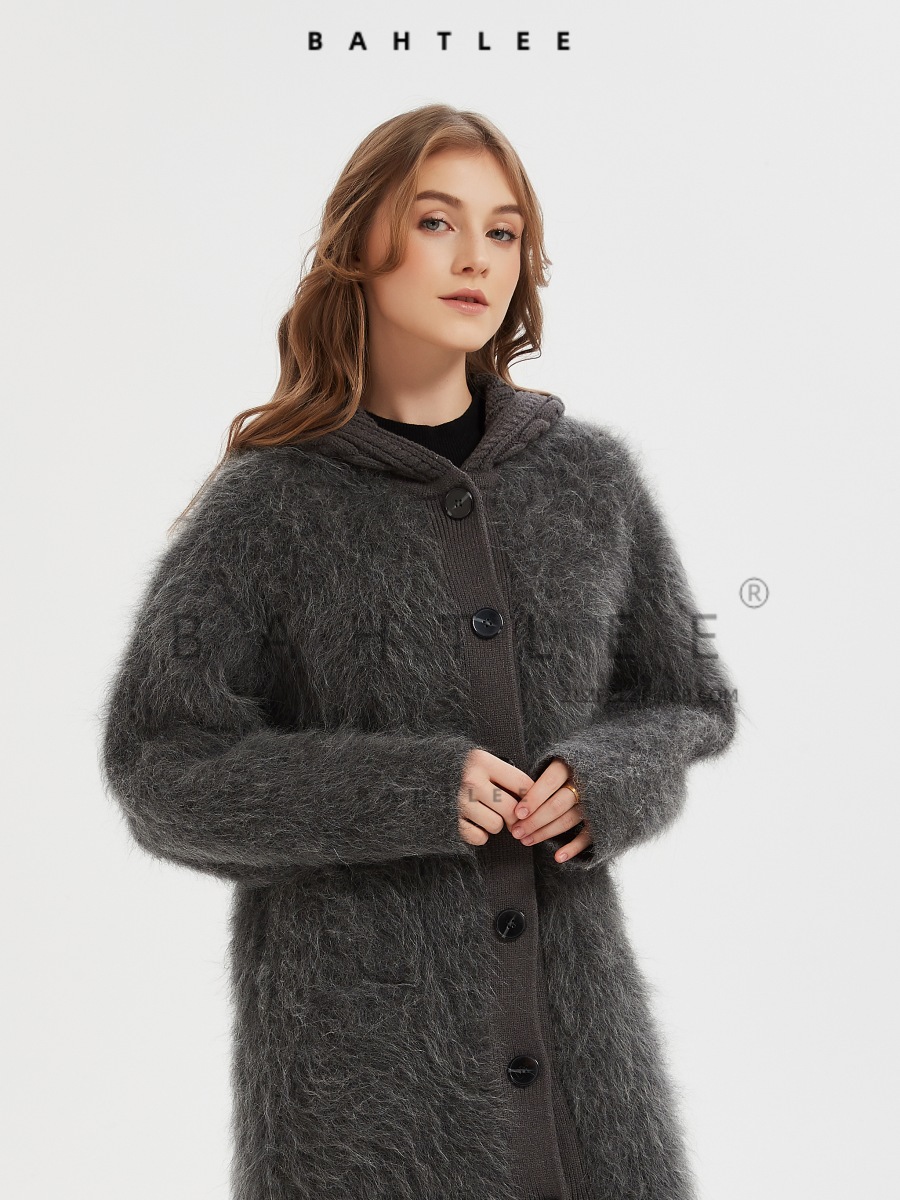 冬季长毛苏力羊驼毛衣大长款高比例羊驼毛保暖连帽针织双层加厚