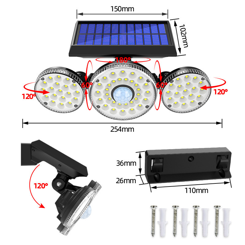 New Solar Wall Lamp 70led Human Body Induction Wall Lamp Courtyard Outdoor Wall Lamp Waterproof Lighting Street Lamp