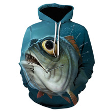 亚马逊东南亚新款男士卫衣鱼图案3D印花卫衣宽松长袖连帽衫