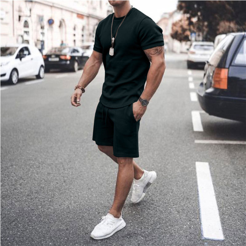 2022 Foreign Trade Summer European and American Clothes Matching Youth Cross-Border Short-Sleeved T-shirt Men's Casual Sports Suit Men's Clothing