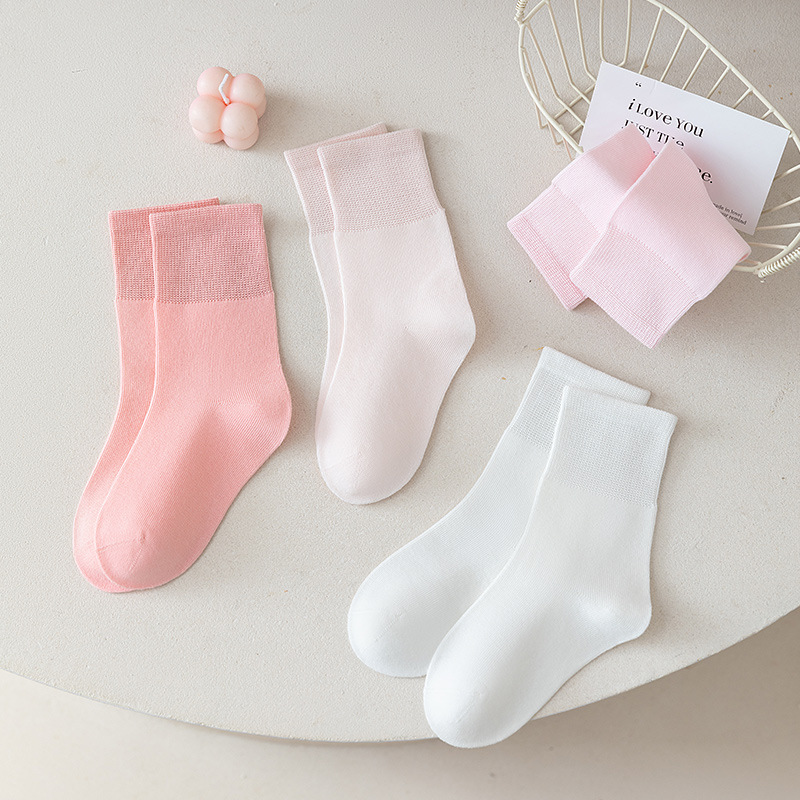 Boneless Kid's Socks Children Spring Summer Autumn Light Solid Color Combed Cotton Anti-Pilling Middle Tube Boys and Girls Student Four Seasons Socks