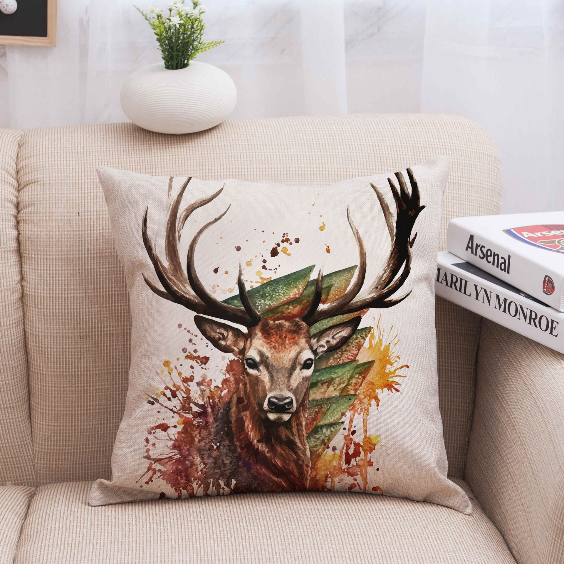 北欧ins风麋鹿长颈鹿猎豹虎狐狸变色龙靠枕靠垫抱枕(不含枕芯)