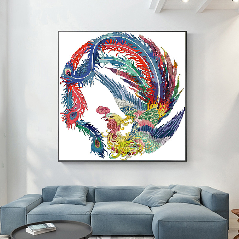 nkf新品十字绣线绣中国风吉祥凤凰客厅装饰diy刺绣材料包一件代发