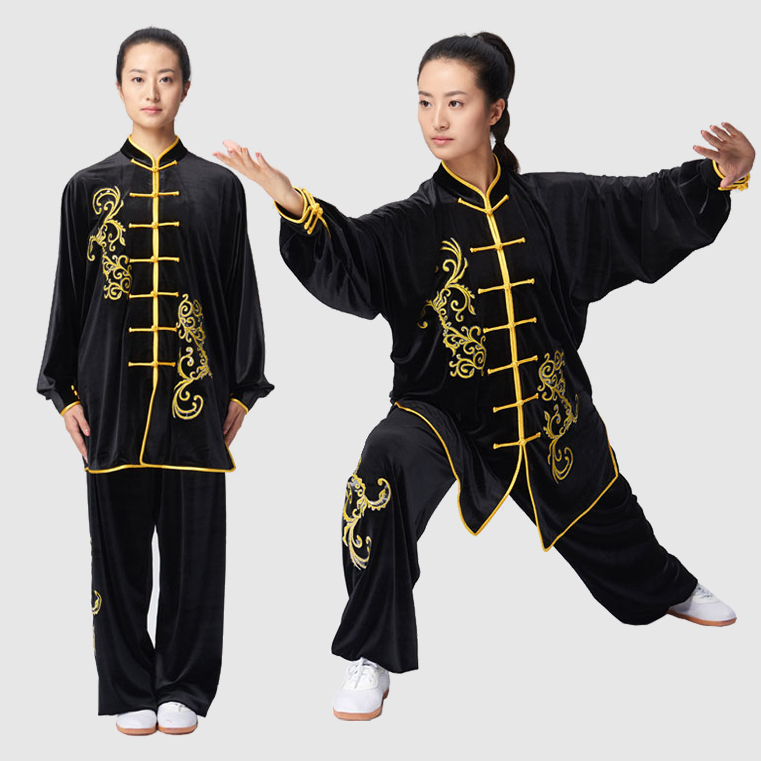 秋冬套装刺绣金丝绒太极服武术服男女中老年晨练广场表演服训练服