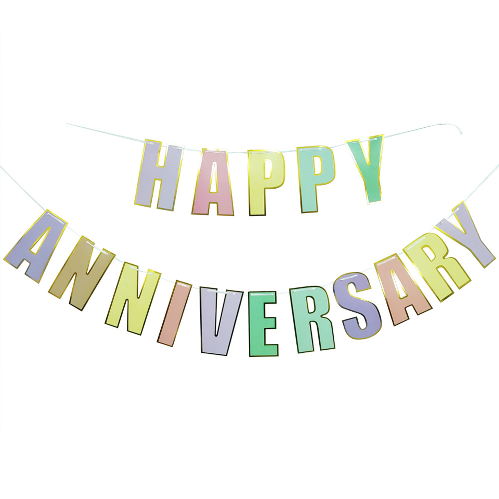 happy anniversary烫金拉旗 婚庆结婚周年庆祝派对横幅彩旗批发
