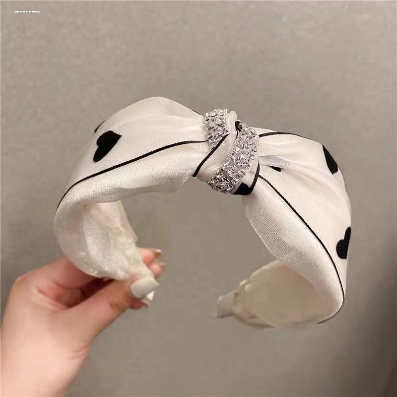 Black Elegance, Fashion, Simplicity Retro New Style Women's Versatile Wide Hair Pressing Headwear Rhinestone Knotted Headband Fashion