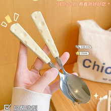 新款可爱少女奶酪刀叉勺子陶瓷 学生便携刀叉勺餐具套装三件套