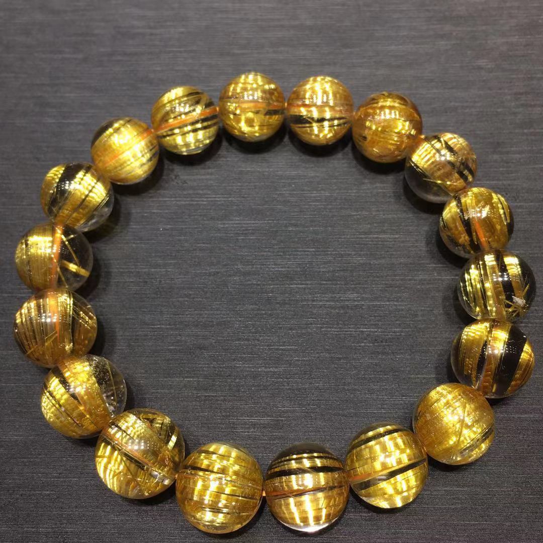 天然钛晶手链 收藏级水晶钛金手珠串 男女士款满顺猫眼金发晶手串